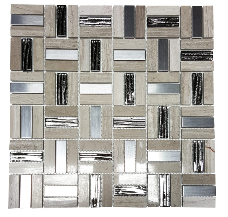 MA66-SR  5/8X2  SQUARE PATTERN GLASS, MARBLE AND METAL MOSAIC