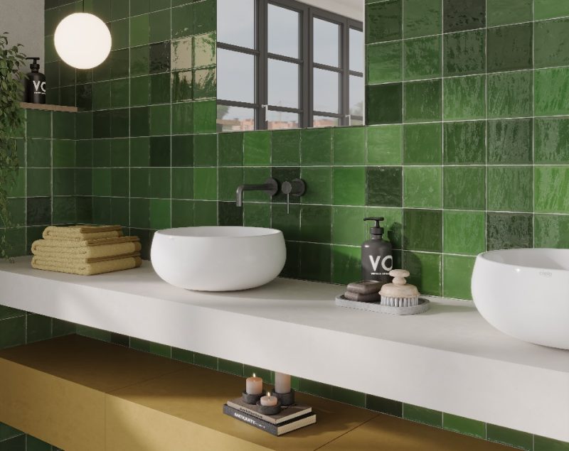 4.5 x 4.5 Nador Emerald Green Handmade Wall Subway Tile - Image 2