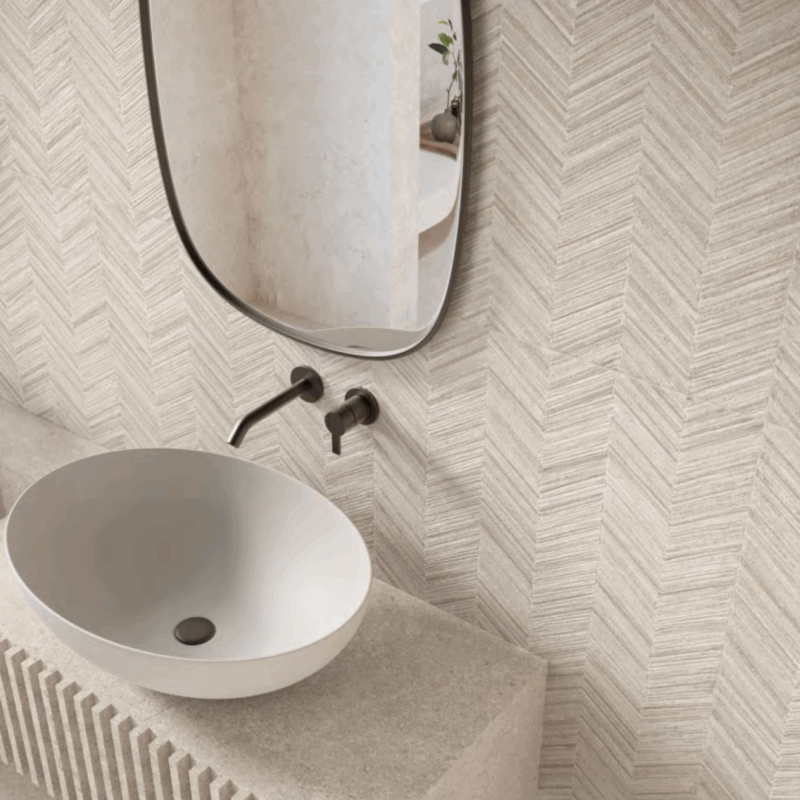 24 x 48 Unique Borgogne Pointes Blanc Chrevron Deco Porcelain Tile - Image 2